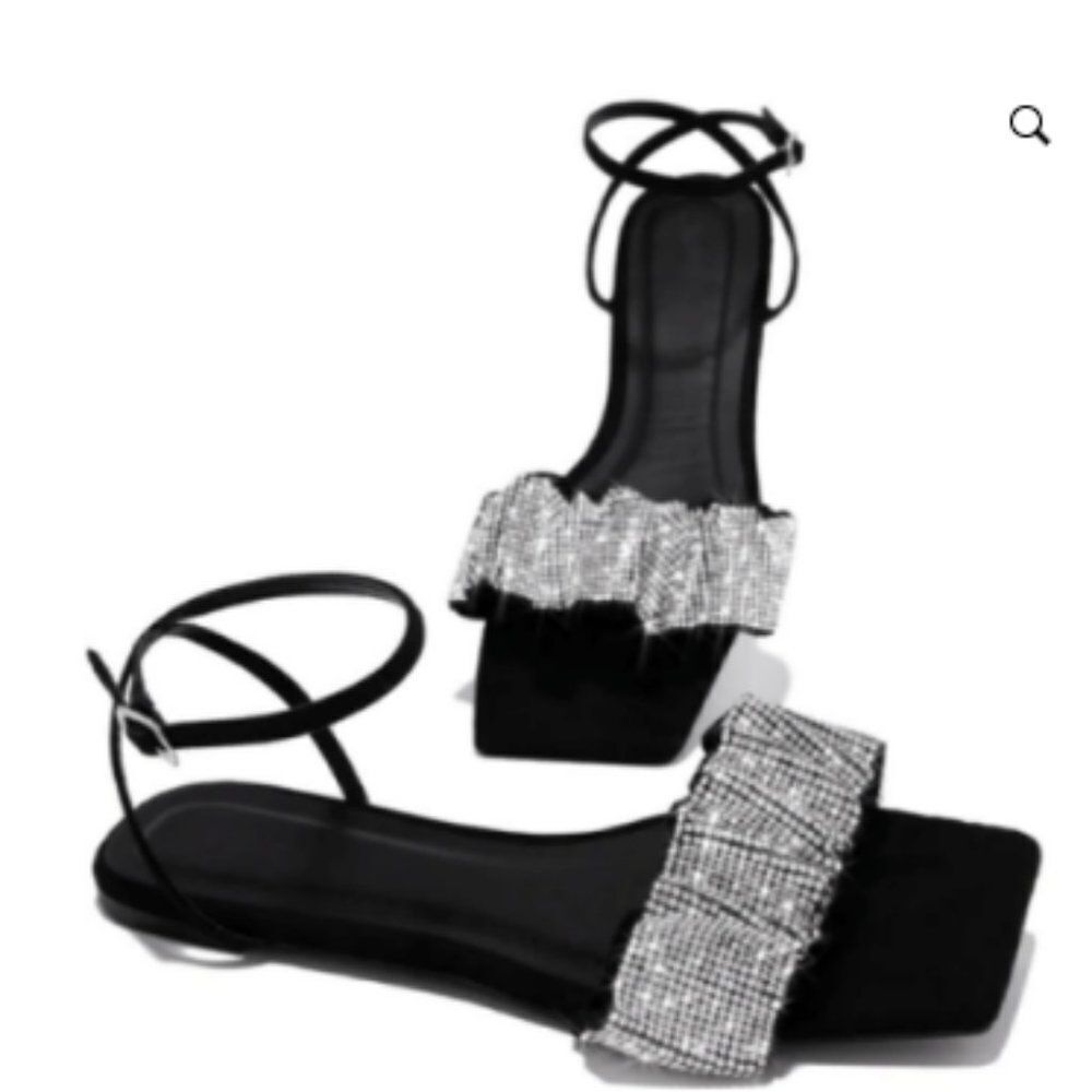 BLACK RHINESTONE FLAT SANDAL - Picture 3 of 4